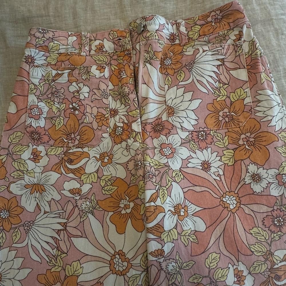 Skies Are Blue Floral Women's Jeans - Pink and Orange